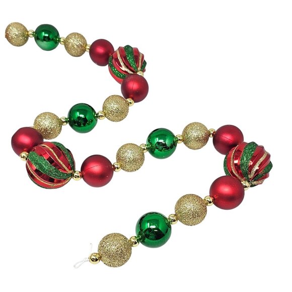 Large Red, Green and Gold Ball Christmas Tree Garland, 6 Feet - Picture 2 of 3
